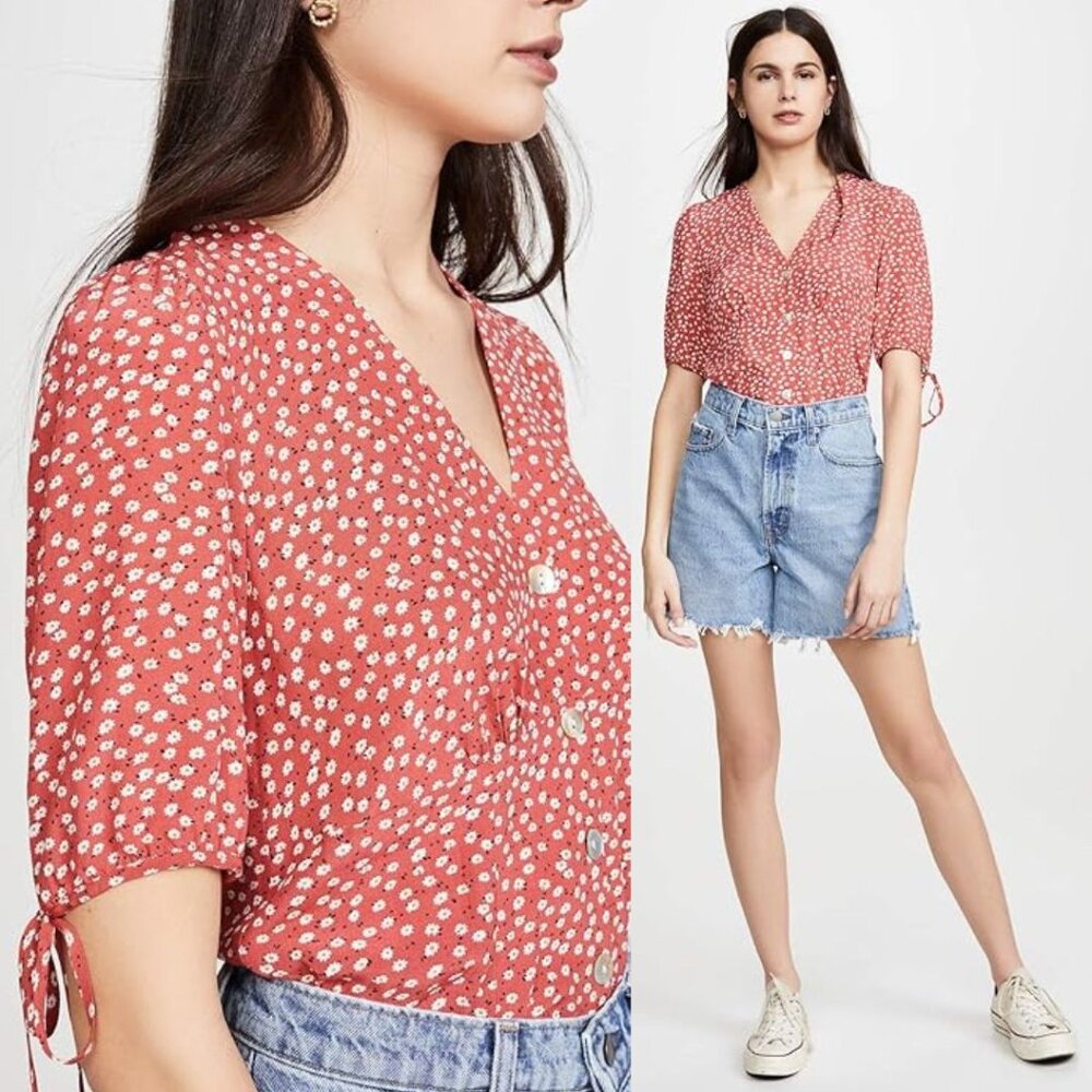 Rails - Amelia Blouse Tie Sleeves Button-Up | Size Small | Carmine Daisy Red - Picture 8 of 14